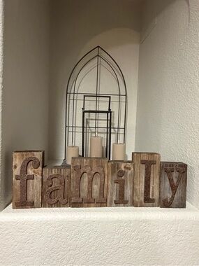 Wooden 'Family' Block Décor - Rustic Brown Home Accent